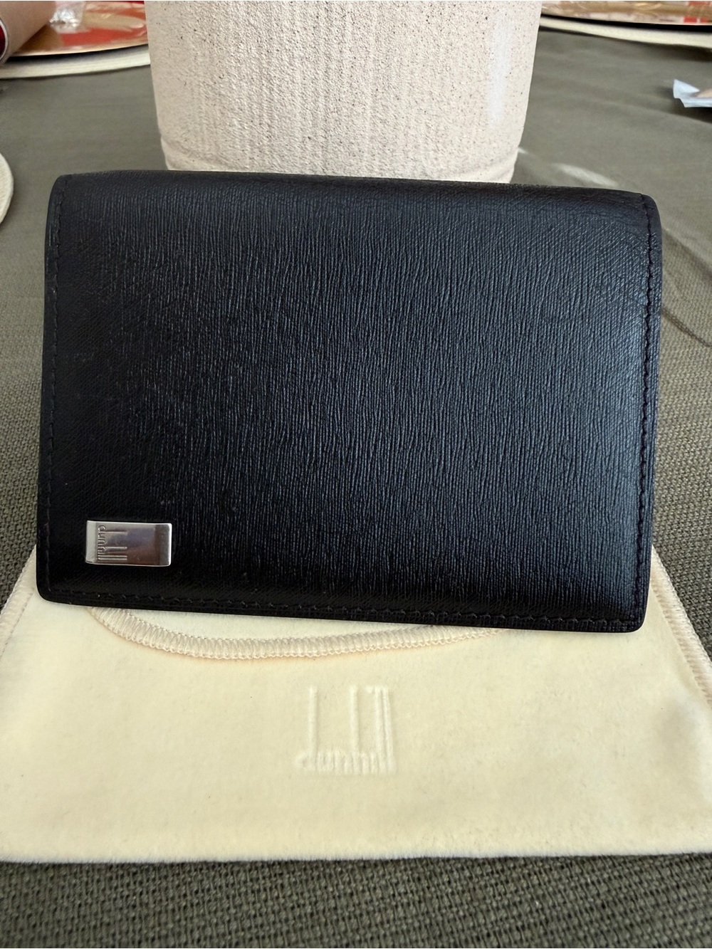 Dunhill Black Textured Leather Bi-Fold Wallet with Silver Logo